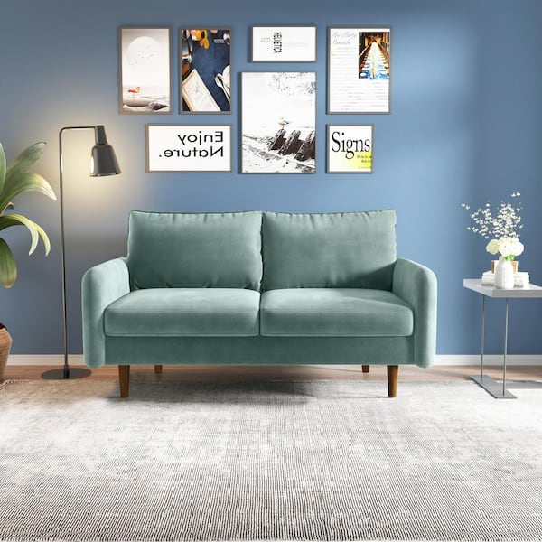 Dwell Home Inc Weston 58 in. Velvet Round Arm Apartment Rectangle 2-Seat Loveseat -Turquoise