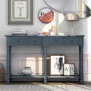 58 in. Antique Navy Standard Rectangle Wood Console Table with Drawers