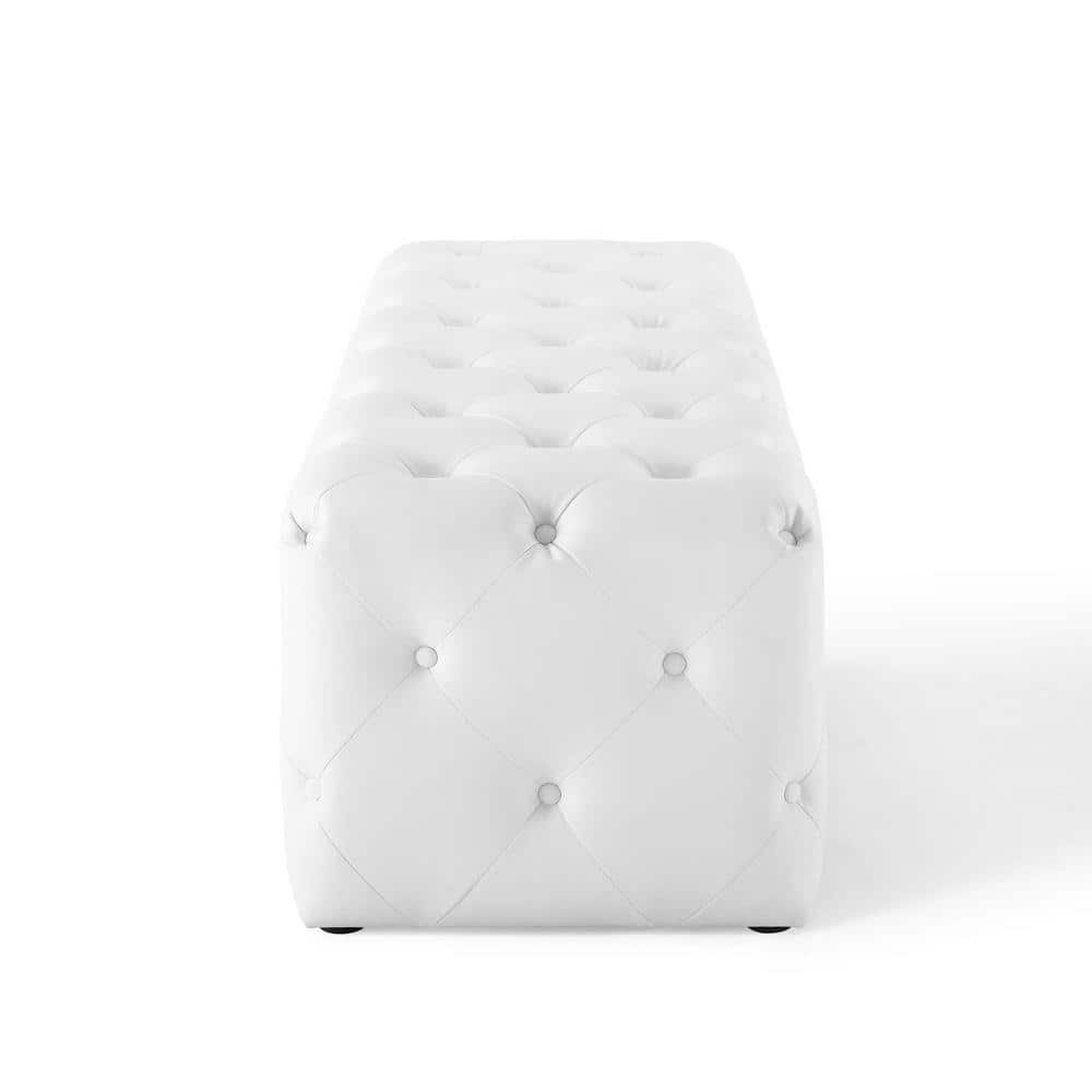 Luxurious White Vegan Leather 60" Tufted Entryway Bench