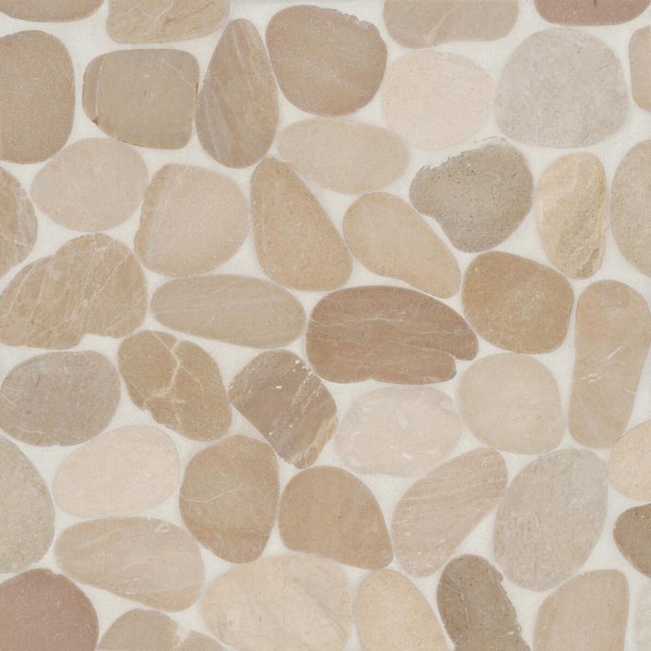 Bedrosians Sample-Waterbrook Pebble 4 in. x 5 in. Tan Stone Mosaic Tile