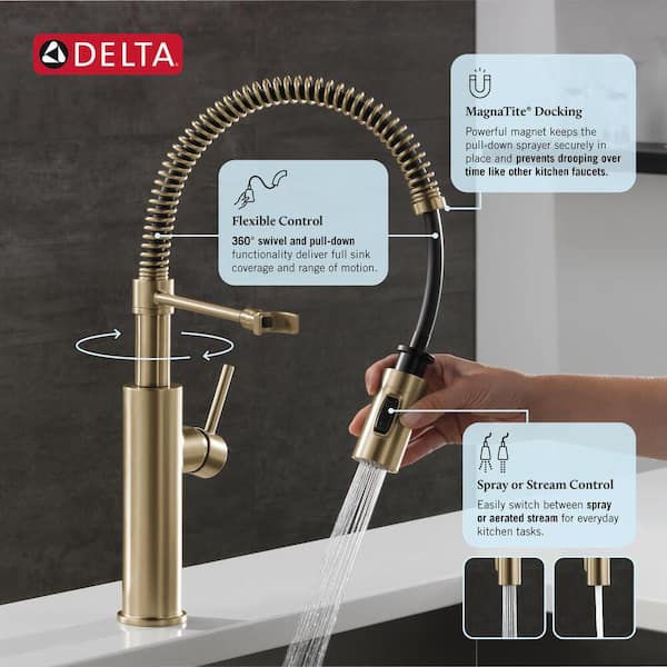 Delta Antoni Gold Single Handle Pull Down Sprayer Kitchen Faucet