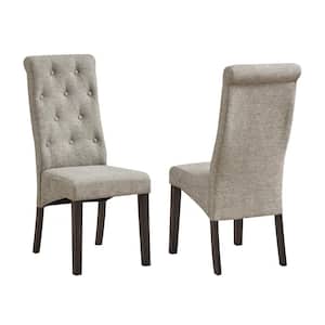 SignatureHome Lemont Light Grey/Black Finish Solid Wood Tufted Parsons Chair Set of 2. Dimension (25Lx18Wx41H)
