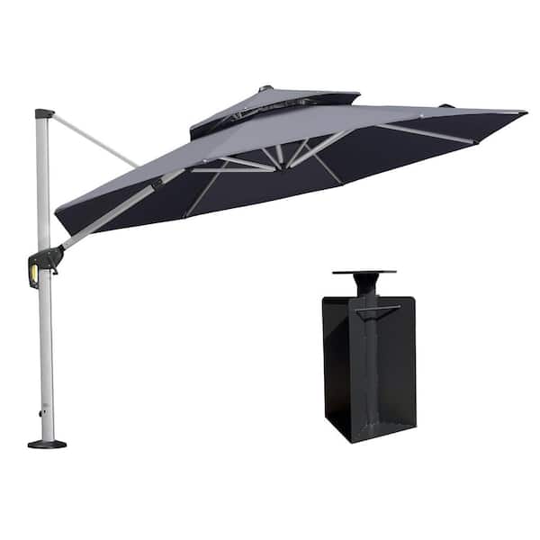 PURPLE LEAF 11 ft. Octagon High-Quality Aluminum Cantilever Polyester Outdoor Patio Umbrella with Base in Ground, Gray