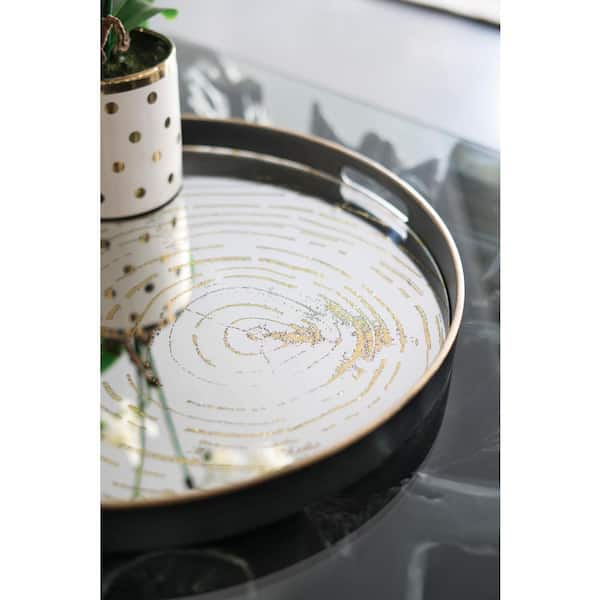 A & B Home Black, Gold, Mirror Decorative Tray