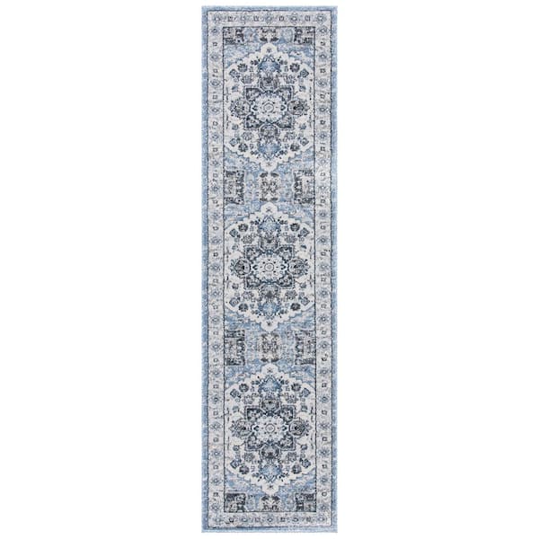 SAFAVIEH Charleston Blue/Gray 2 ft. x 8 ft. Border Floral Runner Rug ...