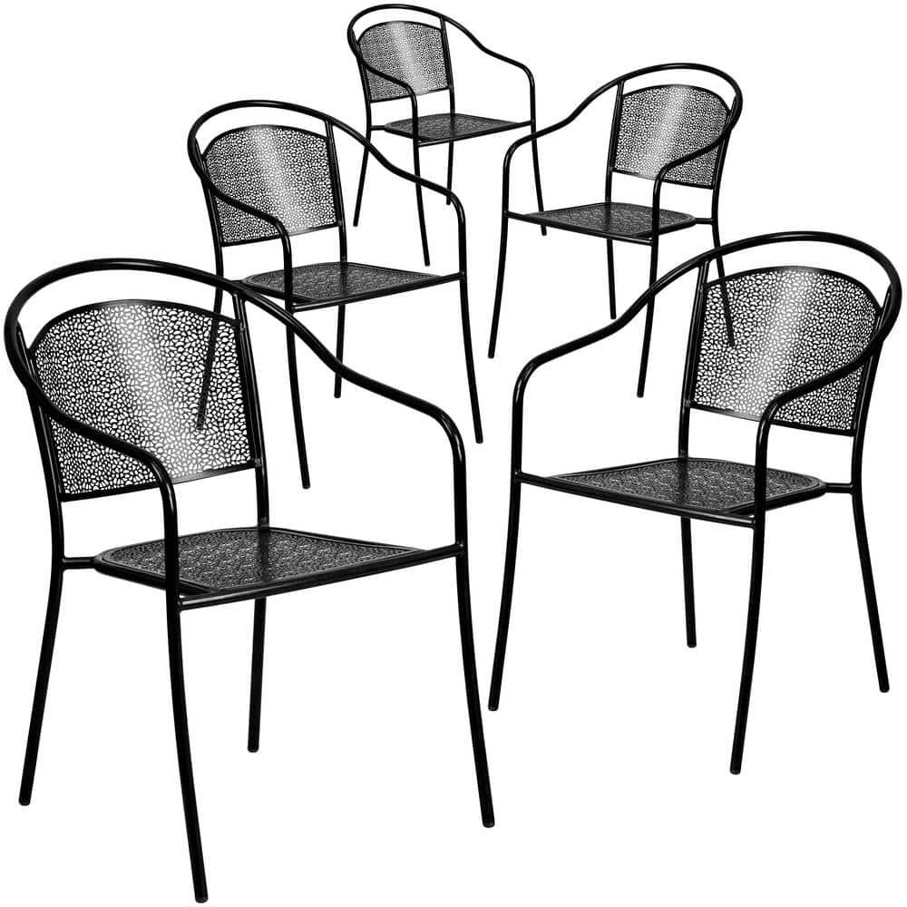 Stackable Metal Outdoor Dining Chair in Black (Set of 5)
