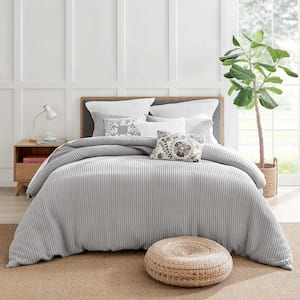 Mills Waffle Grey Pewter Solid Cotton Twin/Twin XL Duvet Cover Set