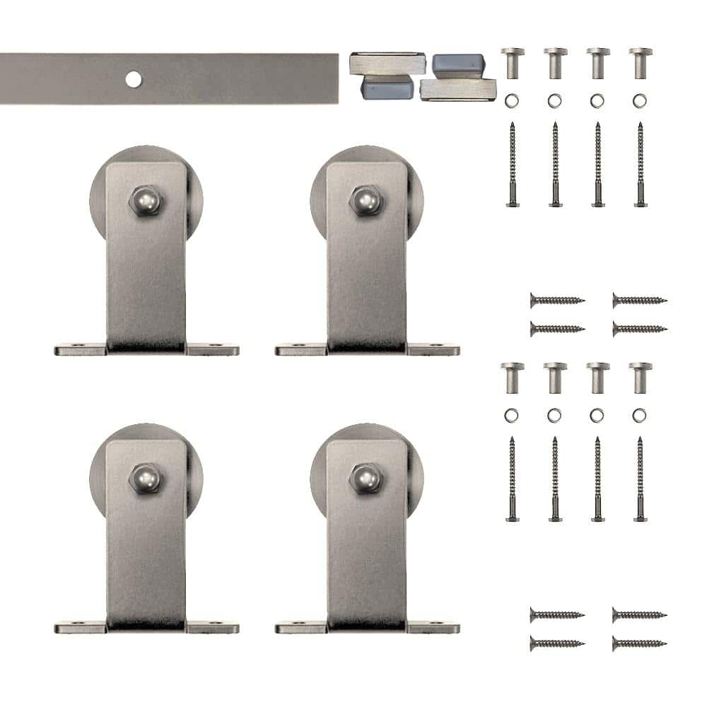 Satin Nickel Double Barn Door Hardware Kit with 60-inch Track