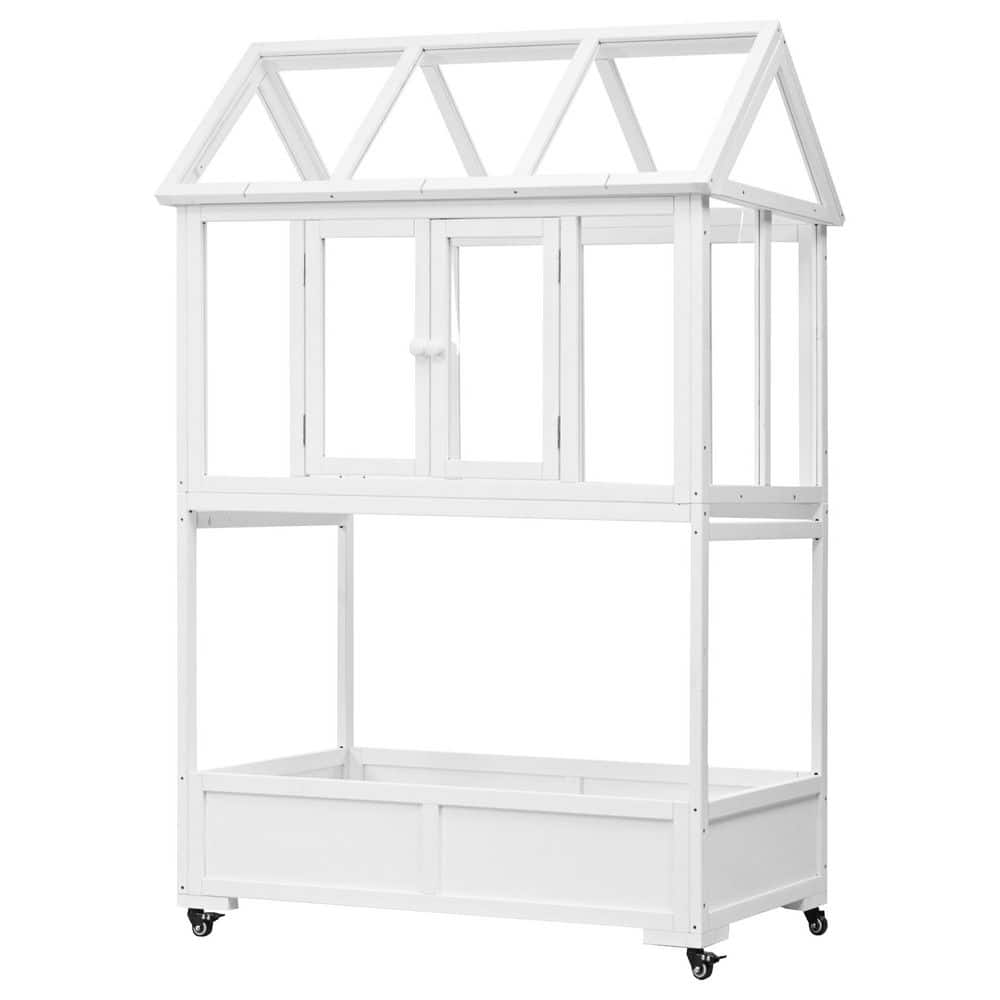 23.6 in. W x 47.2 in. D x 69.3 in. H Fir Wood White Portable Greenhouse wit