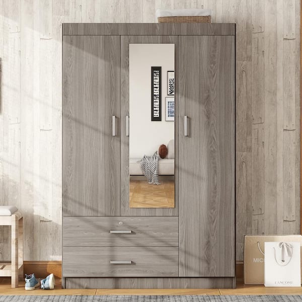 Nestfair Gray Wood 41.3 in. Armoires Wardrobe with Shelves and