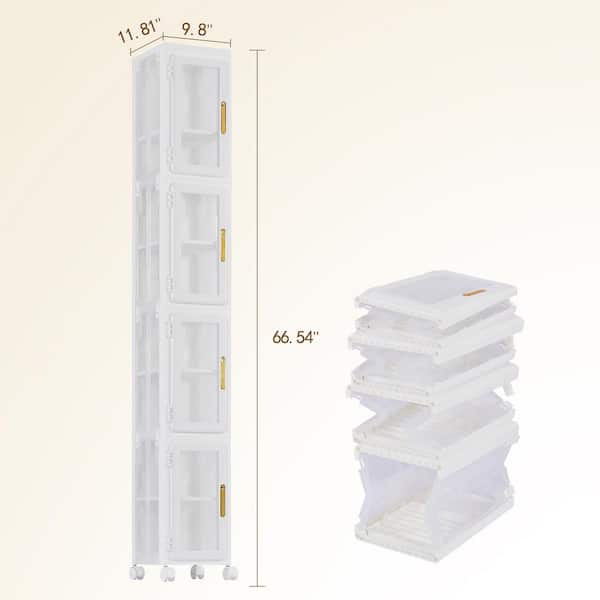 Wheeled Storage Cabinet Clear 66.5 in. Accent Cabinet Office Storage Cabinet w/4-Adjustable Shelves and Anti-Tip Design