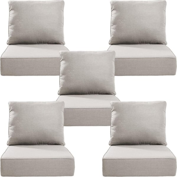 24 in. x 24 in. x 6" 10-Piece Deep Seating Water & Fade Resistant Outdoor Lounge Chair Replacement Cushion Set in Beige