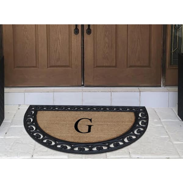 A1 Home Collections A1hc Stylish Leaf Border Black 23 in. x 38 in. Rubber and Coir Large Outdoor Durable Monogrammed G Door Mat