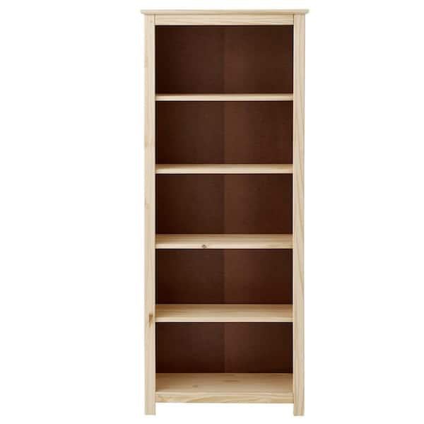 4-Shelf Unfinished Natural Pine Wood Standard Bookcase (58 in. H)