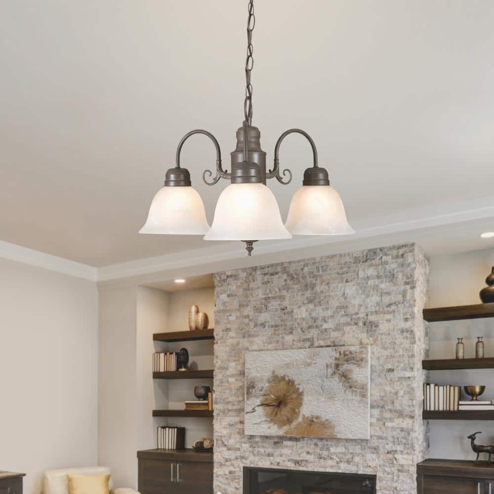 Manzanita Dark Brown Metal 3-Light Chandelier with Frosted Marble Glass
