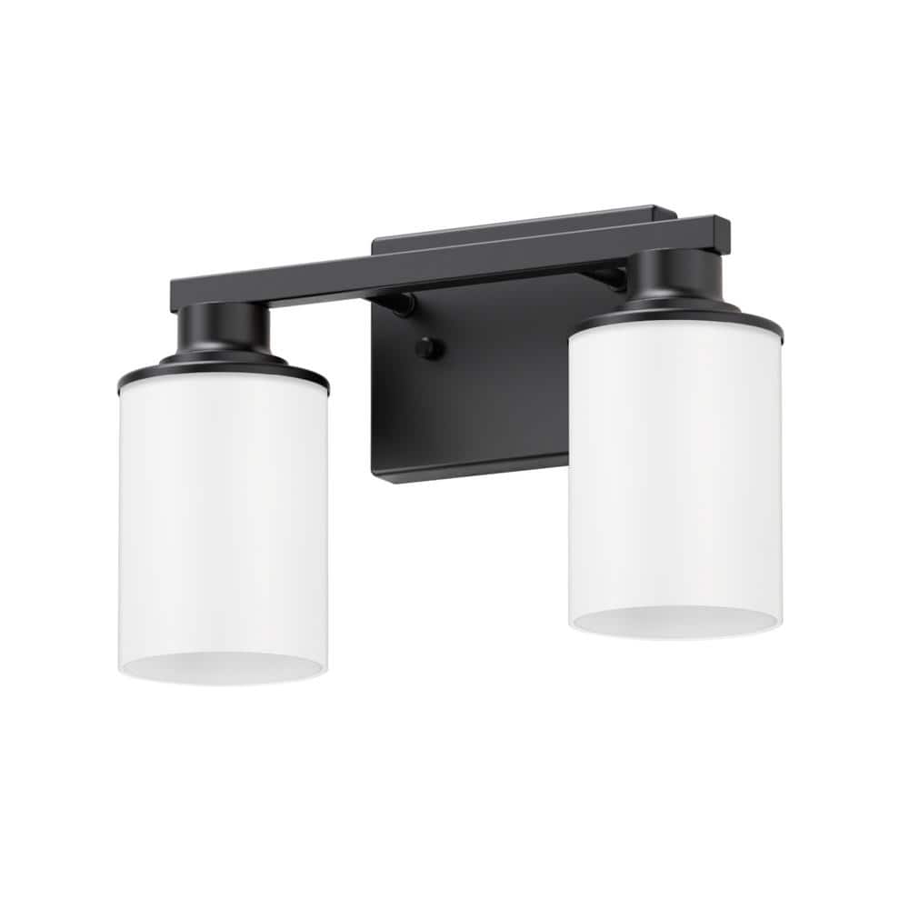 14 in. 2-Light Black Vanity Light Bathroom with Milky Glass Shades Wall Mount for Modern and Transitional Spaces price history on PriceWatchPro