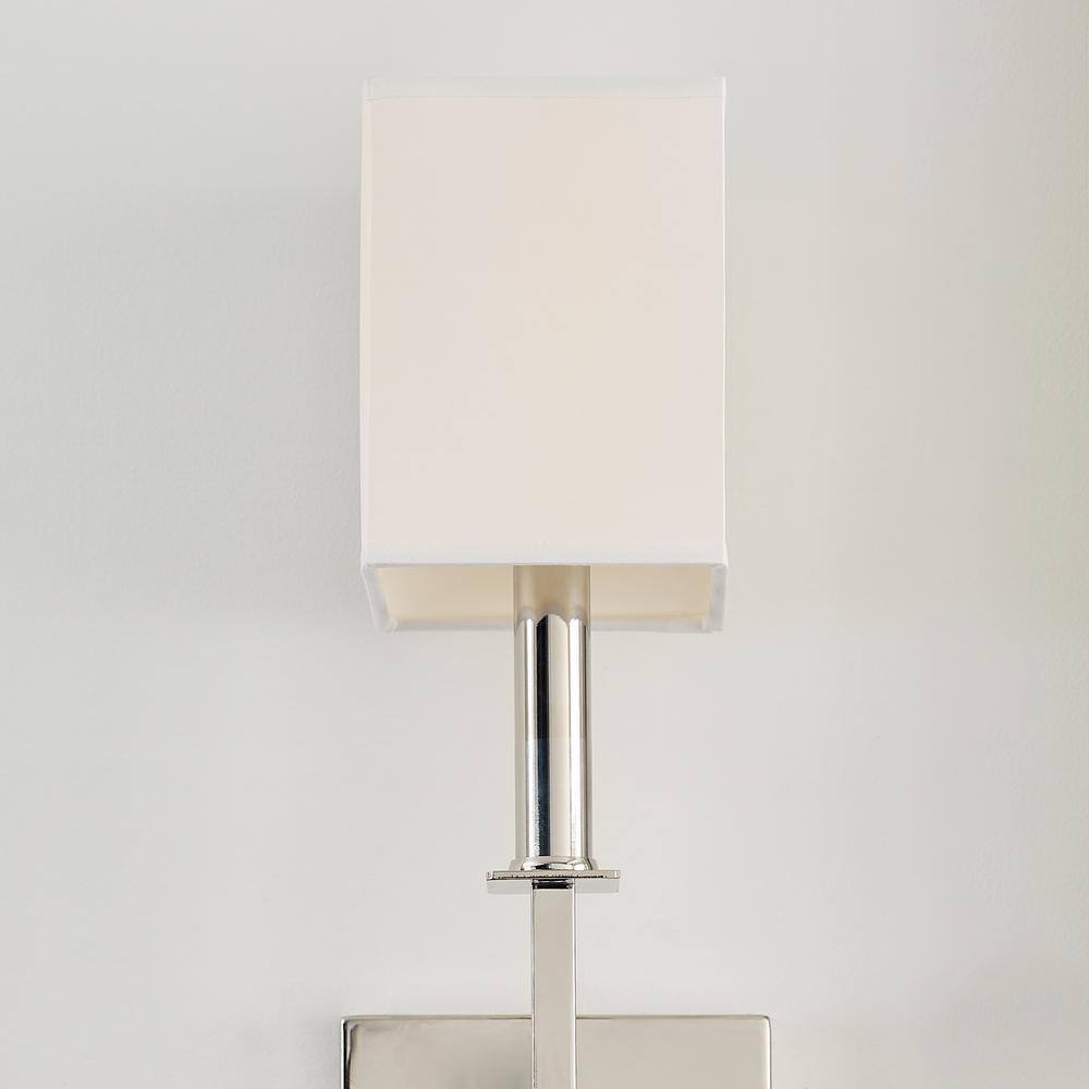 Polished Nickel 1-Light Wall Sconce with White Parchment Shade