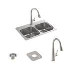 Verse Stainless Steel 33 in. Double Bowl Drop-In Kitchen Sink with Faucet