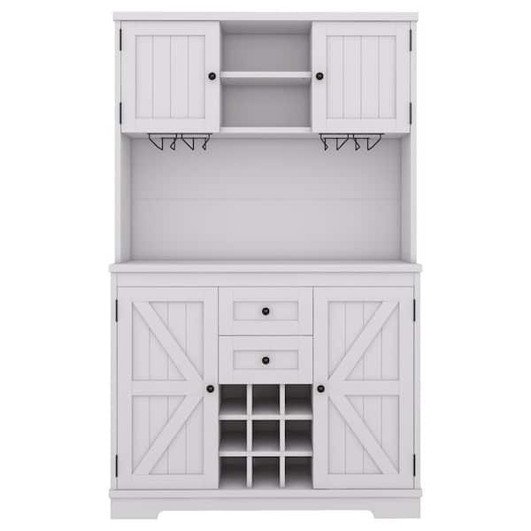 Cesicia Off White Wood 47 in. W Farmhouse Kitchen Pantry with
