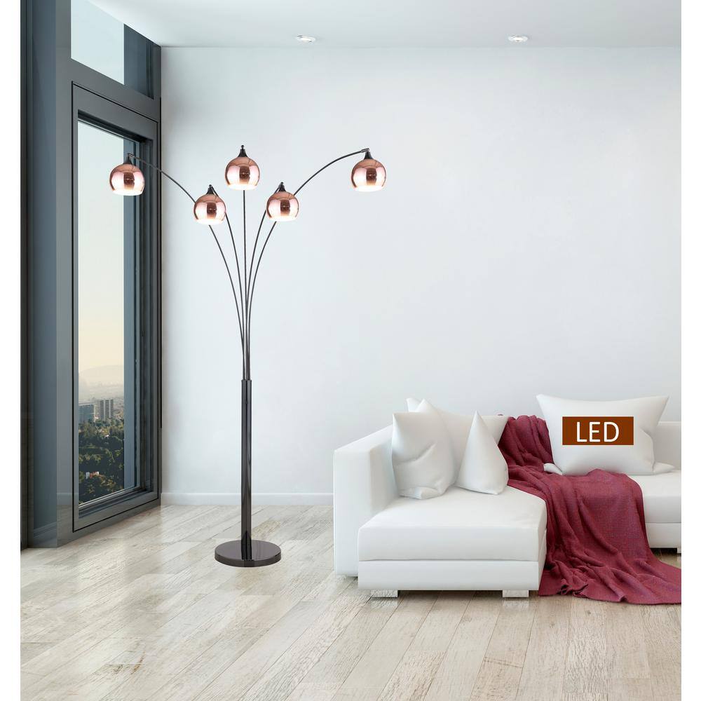 Amore Adjustable 86" Black Multi-Head Arc Floor Lamp with Dimmer