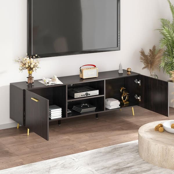 FUFU GAGA 69 in. W Black Wood TV Stand Console Entertainment Center for TV up to 75 in. KF200051 01 The Home Depot