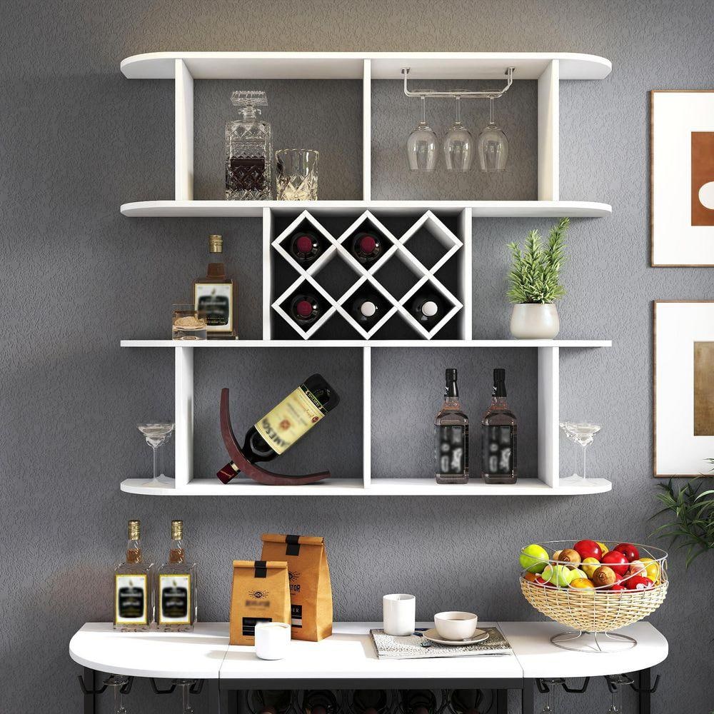 20-Bottle White Large Wall Mounted 3 Tier Wood Wine Rack Storage Rack ...
