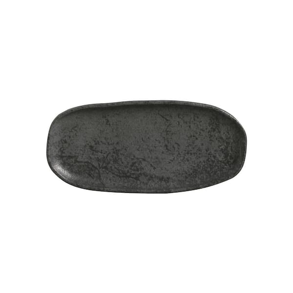 PORTO BRASIL 9.06 in. Chromium Gray Stoneware Shallow Oval Platter Organic (Set of 4)