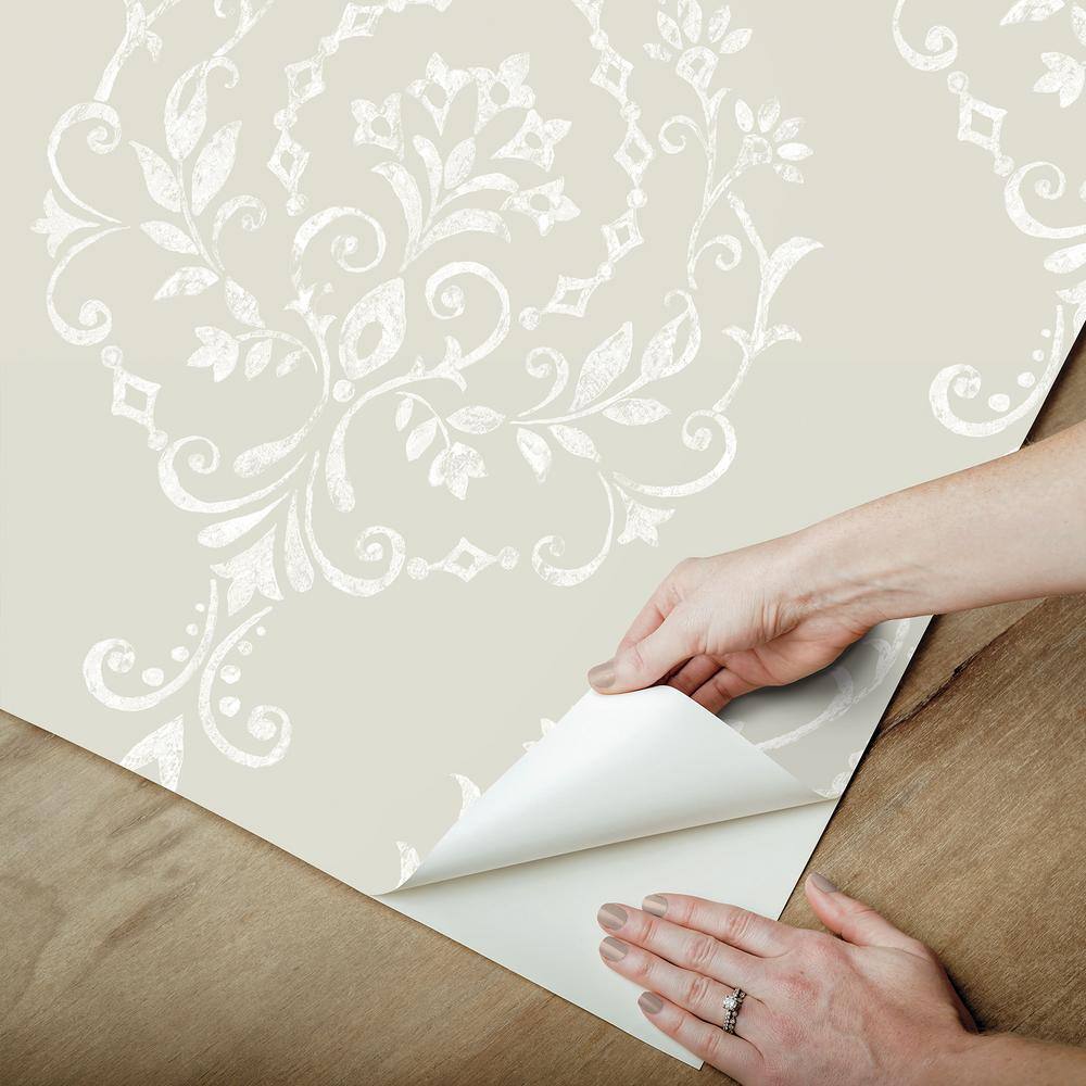 Taupe Damask Self-Adhesive Repositionable Wallpaper Roll