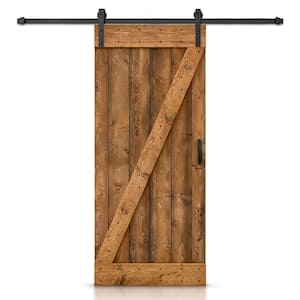 24 in. x 84 in. Z Series Walnut Stained Solid Knotty Pine Wood Interior Sliding Barn Door with Hardware Kit and Handle