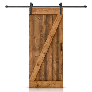 36 in. x 84 in. Z Series Walnut Stained Solid Knotty Pine Wood Interior Sliding Barn Door with Hardware Kit and Handle