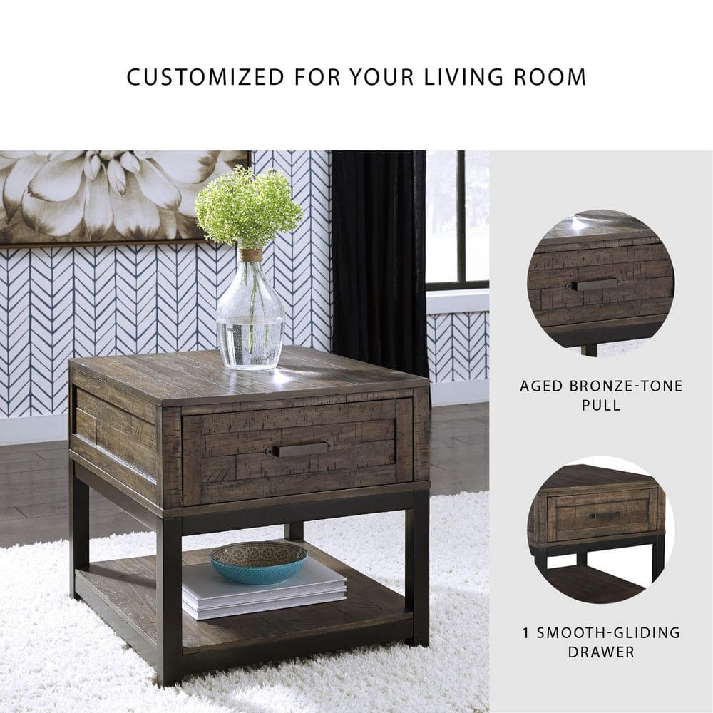 Johurst 24 in. Brown Rectangle Wood End Table with Drawers - thumbnail 5