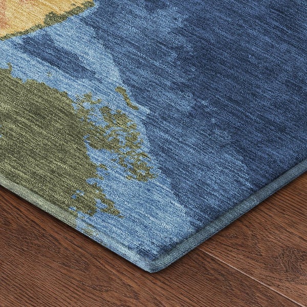 Mayfield Premium Machine Washable Abstract AMF2571 Navy 10 ft. x 14 ft. Area Rug