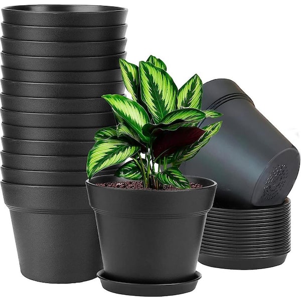 ITOPFOX Modern 6 in. L x 6 in. W x 5 in. H Black Plastic Round Indoor Planter (16-Pack)