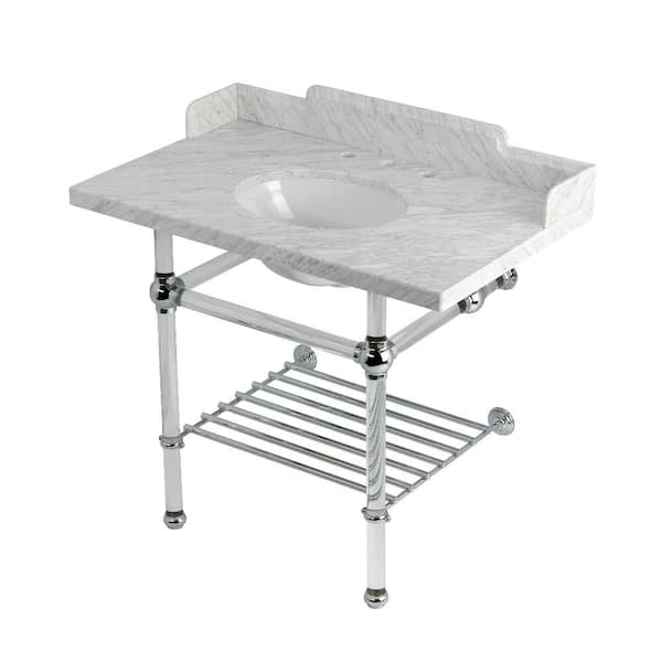 Kingston Brass Pemberton 36 in. Marble Console Sink with Acrylic Legs in Marble White Polished Chrome