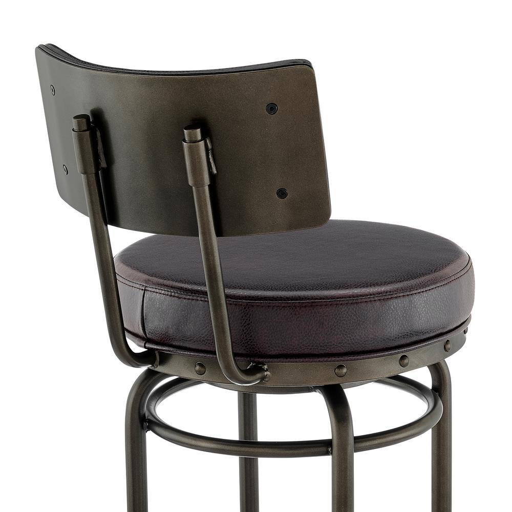 Mocha Brown Swivel Faux Leather Bar Stool with Metal Frame