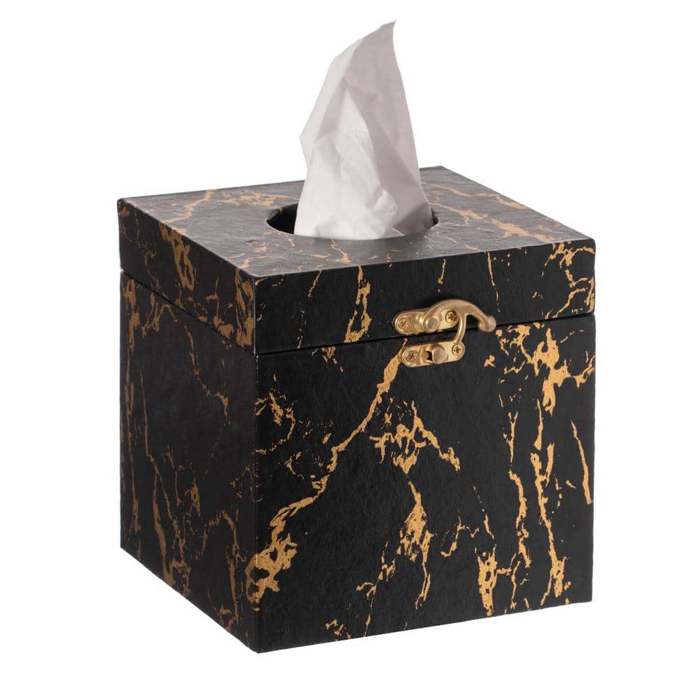 Kaal huren span Vintiquewise Velvet Modern Decorative Paper Facial Tissue Box Holder in  Square Black and Gold QI003978_SQ_BK - The Home Depot