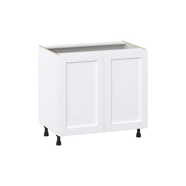 J COLLECTION Milton 36 in. W x 24 in. D x 34.5 in. H Assembled Shaker Sink Base Kitchen Cabinet in Bright White