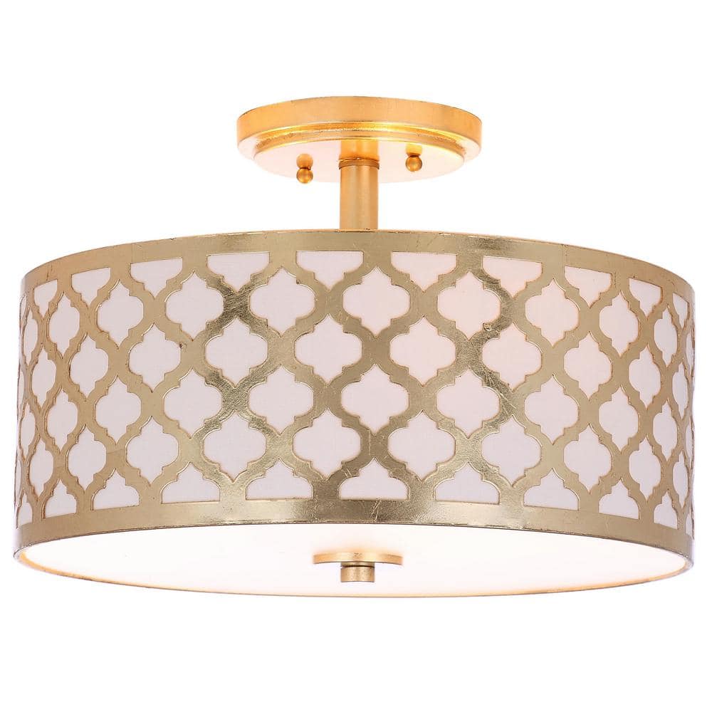 Gold Quatrefoil Drum Semi Flush Mount Ceiling Light