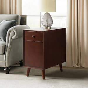 Teodor Walnut 14 in. W Mid-Century Modern Rectangle MDF End Table with Storage and Built-in Outlets