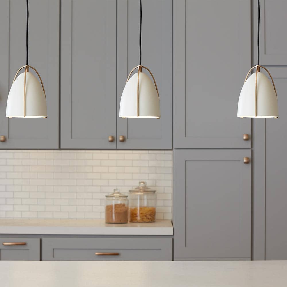 Norman Satin Brass Mini-Pendant with Matte White Steel Shade