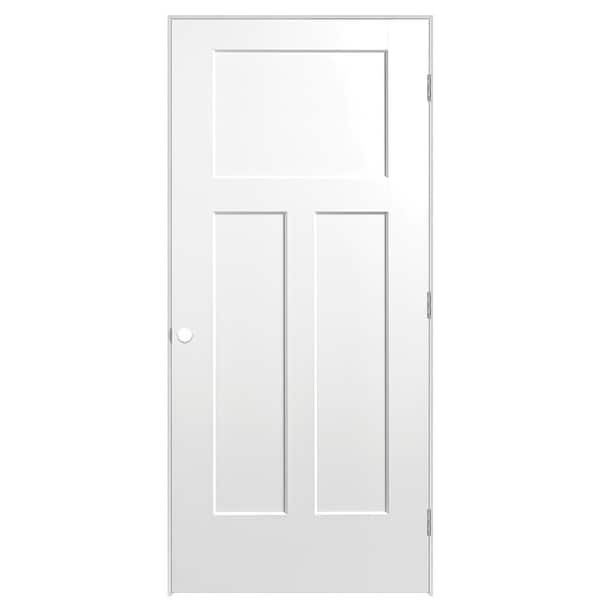 36 in. x 80 in. 3-Panel Winslow Left-Hand Hollow Core Ultra-Pure White Molded Composite Single Prehung Interior Door