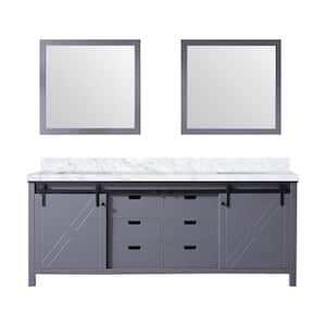 Marsyas 84 in W x 22 in D Dark Grey Double Bath Vanity, Carrara Marble Countertop and 34 in Mirrors
