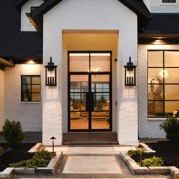 19.7 in. H 3-Light Matte Black Dusk to Dawn Outdoor Hardwired Wall Lantern Scone with No Bulbs Included