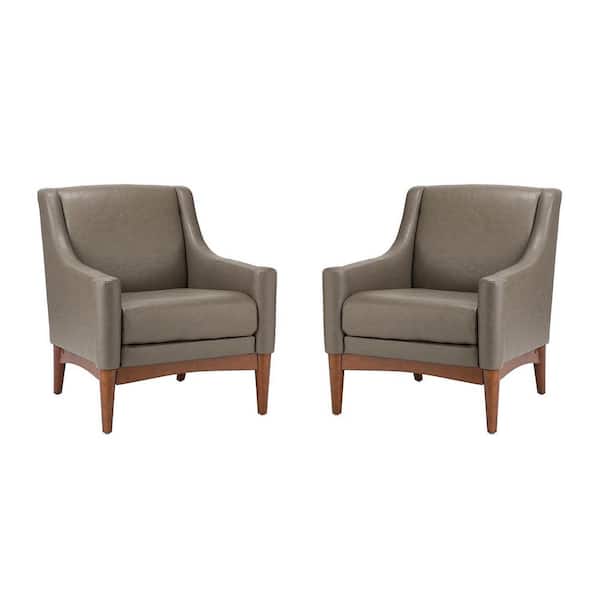 JAYDEN CREATION Gerald 30 in. Gray Faux Leather Arm Chair with Solid Wooden Legs (Set of 2)