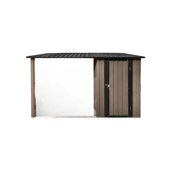 Metal Firewood Rack 4 ft. W x 2 ft. D Storage Shed with Two-in-One Function, Brown and Black (8 sq. ft.)