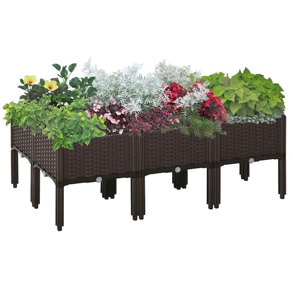 Unbranded Plastic Elevated Garden Bed Kit with Self-Watering Planter Boxes with Drainage for Flowers Vegetables & Herbs (6-Piece)