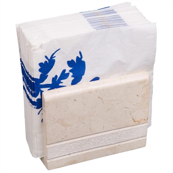Hand Carved Style Dispenser Stand Creative Home Natural Champagne Marble Stone Napkin Holder 