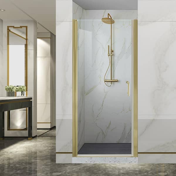 Lonni 30-31.5 in.W x 72 in.H Pivot Swing Frameless Shower Door with 1/4 in Clear SGCC Tempered Glass and Brushed Gold Finish