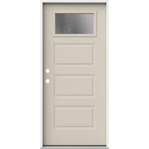 36 in. x 80 in. Right-Hand/Inswing 3 Panel 1/4 Lite Chinchilla Frosted Glass Primed Steel Prehung Front Door