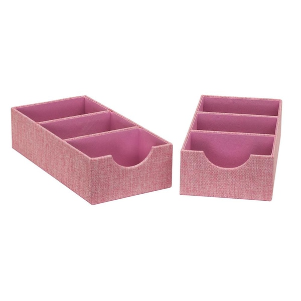 HOUSEHOLD ESSENTIALS 6 in. W x 3 in. H Carnation Pink Drawer Unit Hard-Sided Trays 3-Section (2-Pack)
